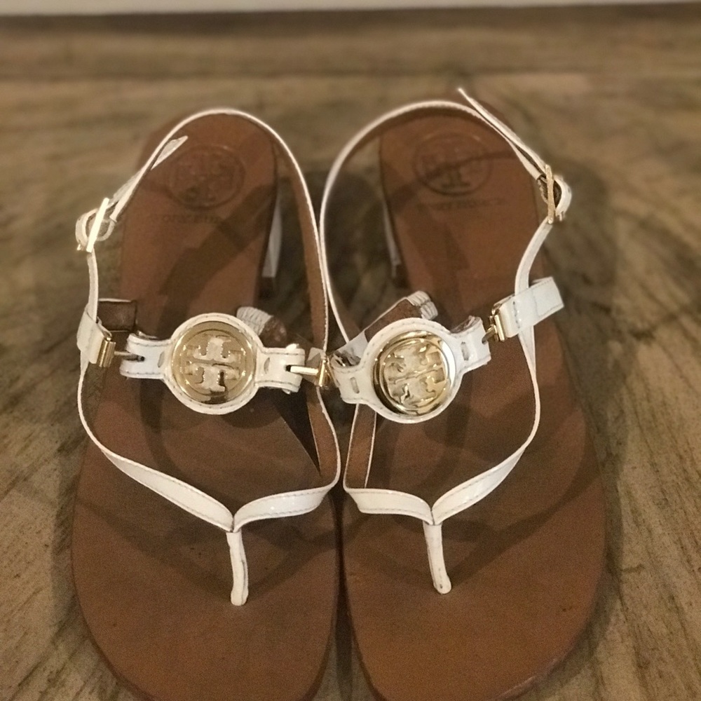 Authentic Tory Burch Sandals Patent White Sz 7.5